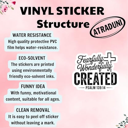 (3Pcs) Fearfully and Wonderfully Created Stickers Christian Inspirational Bible Verse Quote Religious Scripture Prayer Gifts Waterproof Vinyl Decal Kindle Water Bottle Bumper Hat Phone Laptop Size 3" - color: Fearfully and Wonderfully Created