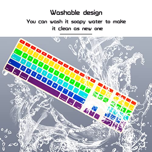 HRH Rainbow Mix Silicone Keyboard Skin Cover for iMac Wired USB Full Size Keyboard with Numeric Keypad A1243(G6 MB110LL/B and MB110LL/A) - color: Rainbow