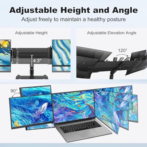 DEPGI 14" Laptop Screen Extender, 1200P FHD One Cable Connect Portable Triple Monitor, Dual Screen Monitor Fits 13"-17.3" Laptop with Stand for MacOS/Windows - style: Without Fan