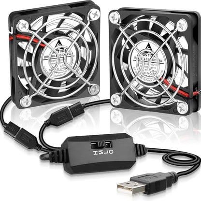GDSTIME Dual 60mm x 10mm Slim USB Fan with 3 Speeds Control, DC 5V Powered | L/M/H Adjustable, Brushless, Ultra Thin, 60x60x10mm, for Mini PC, Rasberry Pi, Receiver, Router, Amplifier, DIY Cooling - size: 60x10mm