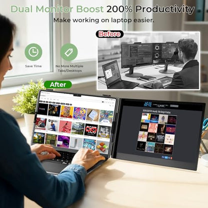 ZUMWALT Laptop Screen Extender, 14" FHD 1080P Dual Portable Monitor for Laptop, Ultra-Thin Travel Monitor Extender Fit 13”-17.3”, Plug and Play Compatible with Windows/Mac/Android/Chrome/Switch - style: 14" Dual Screen