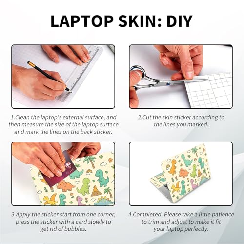 Universal Laptop Skin, DIY Cut-to-Fit Vinyl Cover Compatible with HP, Dell, Lenovo, Mac (13.3" to 15.6"), Anti-Scratch, No Residue & Bubble-Free Protective Decal Sticker, Cute Cartoon Dinosaurs - color: Cute Cartoon Dinosaurs