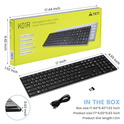 TIETI K01R Wireless Keyboard, 2.4G Slim and Compact Wireless Keyboard with Numeric Keypad, Long Battery Life, Lag-Free for PC Laptop Computer Windows, Black