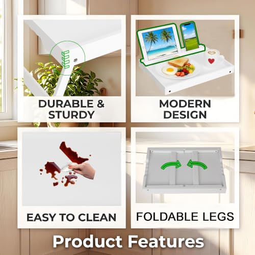 Bed Table Trays for Eating, Bamboo Breakfast Food Tray Table with Media Slot for Bed and Snack, Laptops, Sofa(White, Medium) - color: White