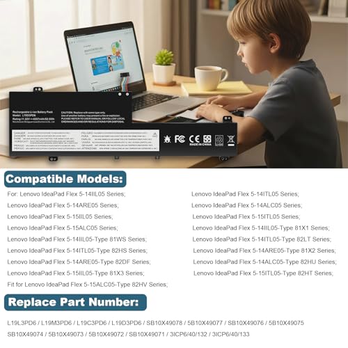 Futurebatt L19M3PD6 L19L3PD6 Laptop Battery Replacement for Lenovo Flex 5-15IIL05 5-14IIL05 5-14ARE05 Series 5B10X49072 5B10X49075 5B10X49077 5B10X49073 - size: L19D3PD6 12.4 5.0 0.7 in