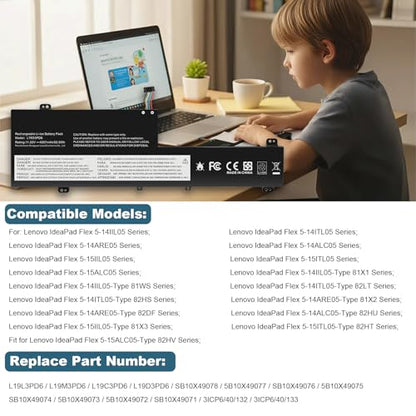 Futurebatt L19M3PD6 L19L3PD6 Laptop Battery Replacement for Lenovo Flex 5-15IIL05 5-14IIL05 5-14ARE05 Series 5B10X49072 5B10X49075 5B10X49077 5B10X49073 - size: L19D3PD6 12.4 5.0 0.7 in