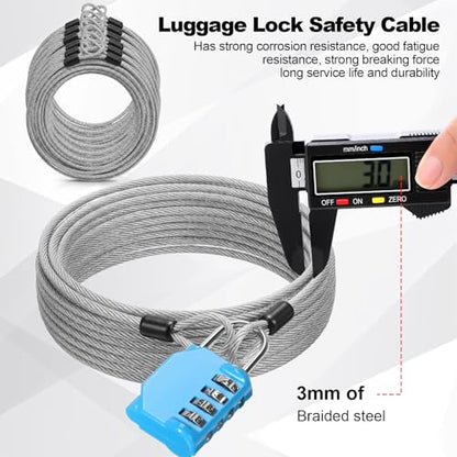 12 Pack Security Cable Luggage Lock with Loops 15 ft 3mm Braided Steel Coated Bike Cable Wire Double Loop Anti Theft Safety for U Lock, Padlock and Disc(Clear) - color: Clear, size: 15 Feet