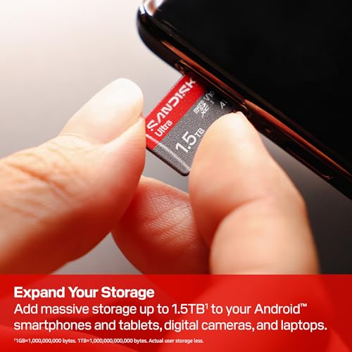 SANDISK 1.5TB Ultra microSD UHS-I Card - Up to 195MB/s Read Speed, Full HD Video, V10, U1, C10, A1 - SDSQUJQ-1T50-GZ6MA - size: 1.5TB, style: New Version