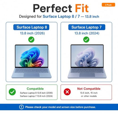 Megoo ArmorShield Screen Protector for Surface Laptop 8/ Laptop 7 13.8" | 9H Tempered Glass Protective Film, Scratch Resistant, Reinforced Protection, Anti-Fingerprint, 2 Pack - size: Surface Laptop 13.8"