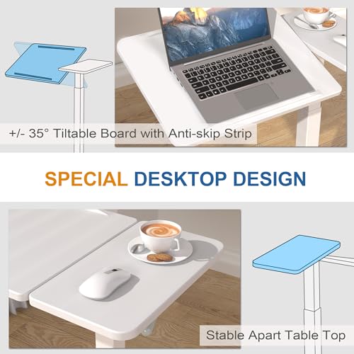 Adjustable Overbed Bedside Table with Hidden Wheels, Pneumatic Tilt Board Rolling Laptop Standing Desk Cart, Mobile Over Bed Sofa Chair Side End Tables, Walnut (White) - color: White