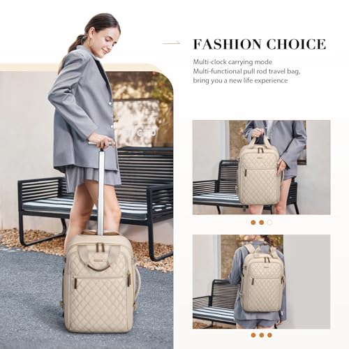Rolling Backpack for Women,Travel Laptop Backpack with Wheels Roller Wheeled Backpack Underseat Carry On Luggage for Travel Business Trip,Fit 17Inch,Apricot - color: Apricot
