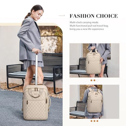 Rolling Backpack for Women,Travel Laptop Backpack with Wheels Roller Wheeled Backpack Underseat Carry On Luggage for Travel Business Trip,Fit 17Inch,Apricot - color: Apricot