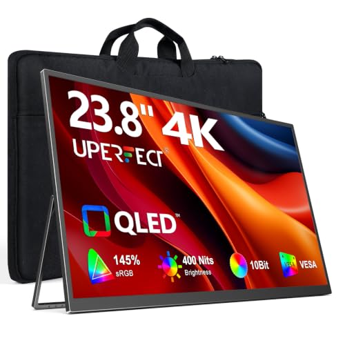 UPERFECT Portable Monitor 4K 24" QLED, 400 Nits 145% sRGB Large Monitor | 3840 * 2160 UHD | USB-C & HDMI | VESA & Stand | Second Screen for Computer, Mini PC, Game Consoles - size: 23.8"