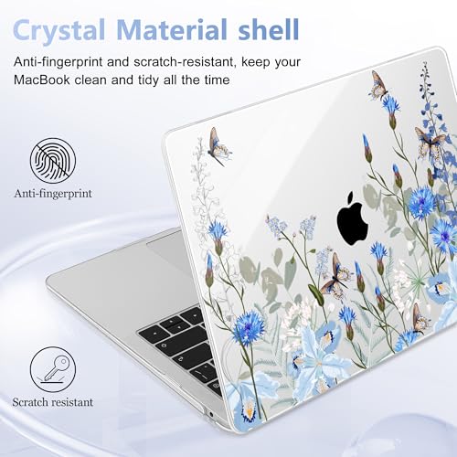 May Chen Compatible with MacBook Air 13 inch Release 2021 2020 2019 2018 (Models: M1 A2337/A2179/A1932), Plastic Hard Shell Case for MacBook Air 13 with Retina Display & Touch ID, Blue Flowers - color: Blue flowers