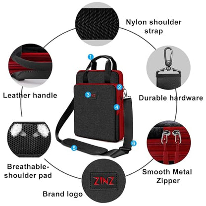 Laptop Shoulder Bag 12.3-13 inch Case Sleeve, Expandable Handbag with Valuables Compartment Compatible with MacBook Air/Pro/Neo 13", iPad 12.9"/13"/11", Shockproof,Black-Wine edge - color: Black-wine Edge