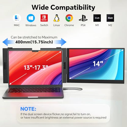 14" Laptop Screen Extender, Ultra-Slim 0.17" FHD 1080P IPS Portable Monitor for Laptop, USB C/HDMI Plug & Play, Fits 13"-17.3" Laptops, Work with Windows/Mac/Chrome,