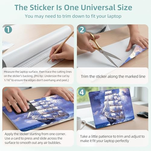 Universal Laptop Skin Decal, 3-Piece Vinyl Protector for 12 13 14 15.6" Notebook, Waterproof Anti-Scratch, Easy Trim & Bubble-Free Finish, Large Sailing Ship with White Sails - color: Large Sailing Ship with White Sails