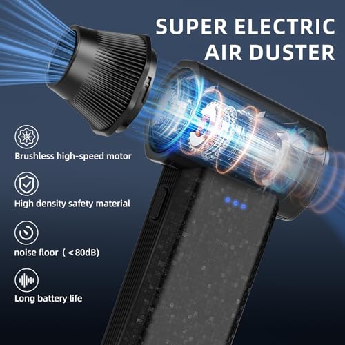 Cordless Electric Compressed Air Duster 150000RPM(Black) | 3 Gear Adjustable Mini handheld Blower Fast Charging for Computer Keyboard Outdoor House and Car Cleaning
