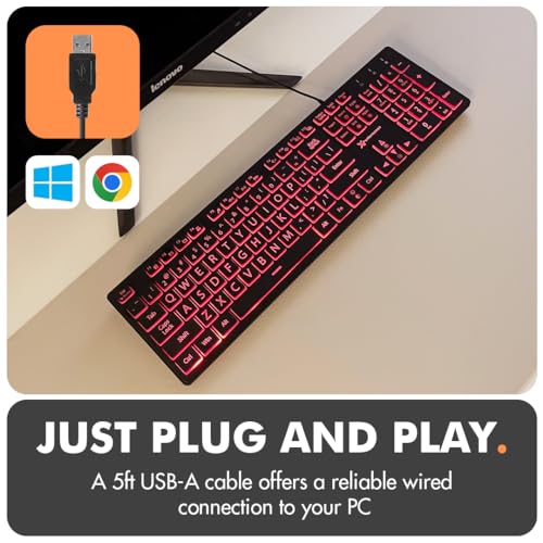 X9 Wired Keyboard and Mouse Combo - Large Print Backlit Keyboard and Mouse for Elderly, Low Vision, Visually Impaired - 7 LED Light Up Color, Lighted Large Letters for Laptop PC Computer USB