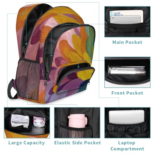Abstract Feather Large Backpack for Women and Men Waterproof Travel Laptop Backpack Lightweight Business Work Daypack Fits 17 Inch Computer - color: Multicolor 4