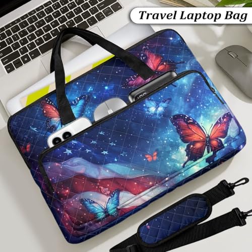 Laptop Sleeve, Laptop Cover with Adjustable Strap Computer Bag Tablet Notebook Sleeves Handbag Messenger Briefcase - color: Butterfly American Flag Print