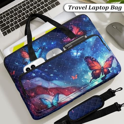 Laptop Sleeve, Laptop Cover with Adjustable Strap Computer Bag Tablet Notebook Sleeves Handbag Messenger Briefcase - color: Butterfly American Flag Print