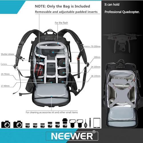 Neewer Pro Camera Case Waterproof Shockproof Adjustable Padded Camera Backpack Bag with Anti-theft Combination Lock for DSLR,DJI Phantom 1 2 3 Professional Drone Tripods Flash Lens and Other Accessory - style: Nw-xjb-d2330-r
