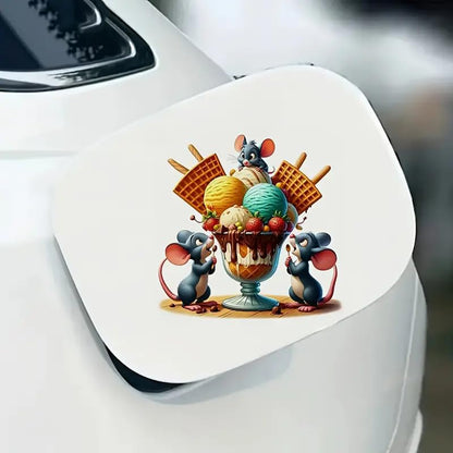 Cute Mouse Stealing Ice Cream PVC Vinyl Car Decals Stickers Waterproof Self-Adhesive Decals for Cars, Laptops, Trucks, Motorcycles Wall Window Luggage Scratch Cover Door Decor Sticker