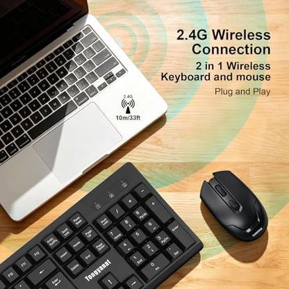 Black Wireless Keyboard and Mouse Combo, 2.4G Full-Size with Number Pad, Quiet Click, Plug & Play, Ergonomic, Compatible with Windows, Mac, Laptop, Desktop - for Home, Office, Students - color: T906-Black