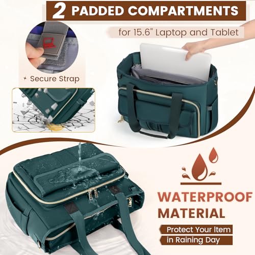 RAINSMORE Teacher Tote Bag 15.6 inch Laptop Bag for Women Work Bags Nurse Bag Lightweight Laptop Tote Computer Briefcase - color: Dark Green