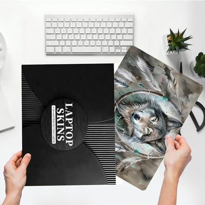 Universal Laptop Skin Sticker with 2 Wrist Pad Skins, Waterproof Scratch Resistant Vinyl Laptop Cover Decal, Cut to Fit for 11–15.6 Inch MacBook HP Dell Lenovo, Dream Wolf - color: Dream Wolf