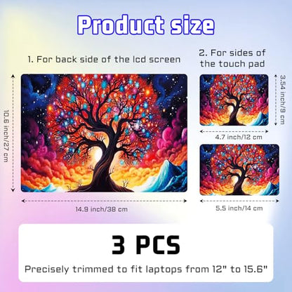 Universal Laptop Skin Sticker Decal, Compatible with MacBook HP Dell Lenovo 12"-15.6", Reusable Vinyl Notebook Cover 3PCS Set, High-Recognition Film-Sparking Clolorful Tree - color: Sparking Clolorful Tree