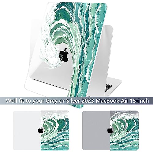 Batianda Case for MacBook Air 15" with M5 M4 M3 M2 Chip, Aqua Wave | 4-in-1 set with aqua ocean wave design, lightweight slim hard shell protection for beach lovers, surfers and students - color: Waves