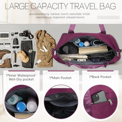VOOWO Duffel Bag with Wheels - Rolling Foldable Expandable Duffle Bag with Wheel for Travel, Rolling Luggage Bag Carry On Travel Bag with Wheels, Large Wheeled Overnight Weekender Bags (Deep Purple) - color: Deep Purple