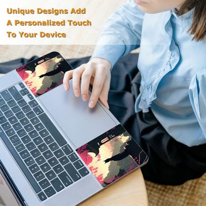 Universal Laptop Skin Sticker with 2 Wrist Pad Decals, 3-Piece Removable Vinyl Laptop Cover, Black Cat Landscape Waterproof Anti-Scratch, Easy-Trim Fit for 13.3" 14" 15.6" Laptops - color: Black Cat Landscape