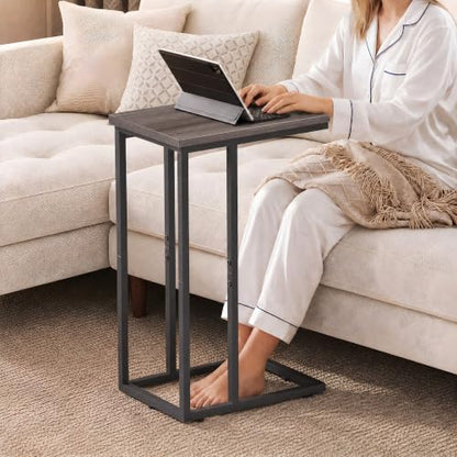 WLIVE Small Side Table, C Shaped End Table for Couch, Sofa and Bed, Tv Tray Table that Slides Under for Living Room, Bedroom, Bedside, Gray and Black - color: A-grey