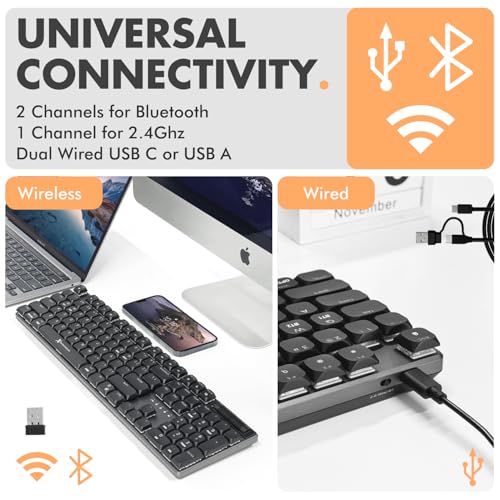X9 Slim Mechanical Keyboard Wireless – Low Profile Red Switches, Triple Mode (Bluetooth + 2.4GHz + USB), Full Size 107-Key with Number Pad, Backlit, Rechargeable – Quiet Typing for Mac and PC