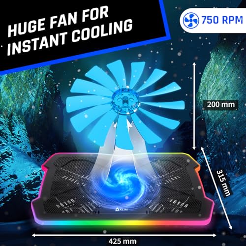 KLIM Ultimate - RGB Laptop Cooling Pad with LED Rim - NEW - Gaming Laptop Cooler - USB Powered Fan - Very Stable and Silent Laptop Stand - Compatible up to 17" - PC Mac PS5 PS4 Xbox One