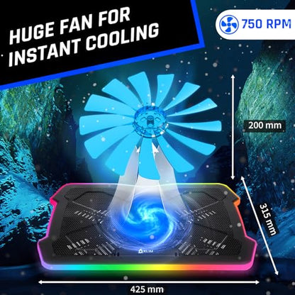 KLIM Ultimate - RGB Laptop Cooling Pad with LED Rim - NEW - Gaming Laptop Cooler - USB Powered Fan - Very Stable and Silent Laptop Stand - Compatible up to 17" - PC Mac PS5 PS4 Xbox One