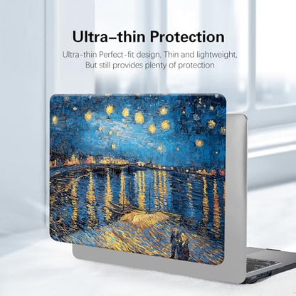 Funut Compatible with MacBook Air 13 inch Case 2021 2020 2019 2018 Model A2337 M1 A2179 A1932 Plastic Hard Shell Case Protective Cover for MacBook Air 13 with Touch ID, Starry Night - color: 1 Starry Night Over the Rhone, size: Mac Air 13" 2018-2022(A1932