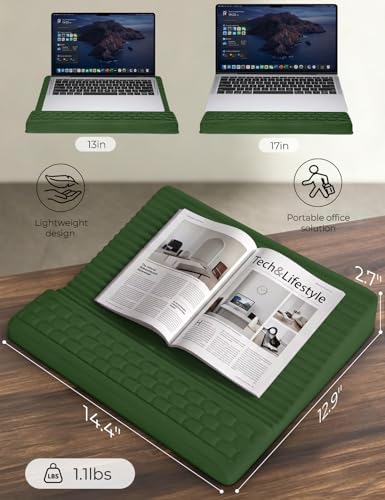 Adjustable Lap Desk with Wrist Rest, Reversible Laptop Stand | Cooling Grip Surface, Fits up to 17'' Laptop, Portable Lap Desk with Pillow Cushion,Computer Tray for Home Office,Grass Green - color: Grass Green