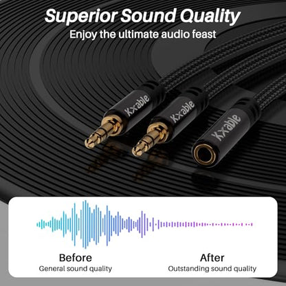 Kxable 1/8 Inch TRS Stereo Y Splitter Cable 3FT, 3.5mm Female to 2-Male Y-Splitter Stereo Audio Cable, for Cell Phone PC Laptop, Speaker, Headphones, Suitable for Switching or Two Sets of Speakers - size: 3FT