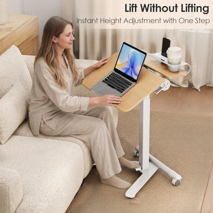 ROMOON Rolling Standing Desk with Wheels, Sit-Stand Portable Laptop Cart | Height Adjustable Mobile Desk with Tilt Top, Storage, 24" Computer Table for Home Office, Bedroom, Small Spaces, Natural Oak - color: Natural Oak