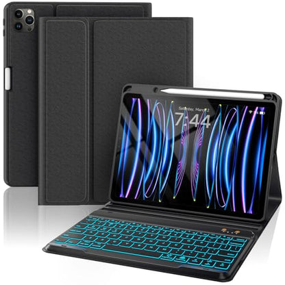 Keyboard Case for iPad Air 5th/4th Pro 11 inch, 7-Color Backlit Detachable Wireless Keyboard Case with Pencil Holder, Stand Folio Cover for Gen 2020/2022, Pro 4th/3rd/2nd/1st Gen, Black - color: Black