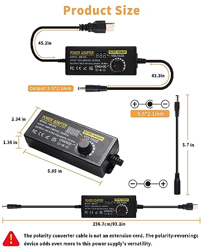 108W Universal Power Supply 9V 12V 14V 15V 16V 18V 19V 20V 24V 30V 36V Adjustable Variable AC/DC Adapter with Voltage Displays, 100V-240V AC to DC 9V~36V Converter 0.5A 1A 1.2A 1.5A 2A 2.5A 3A Max - style: 9-36V 3A 108W
