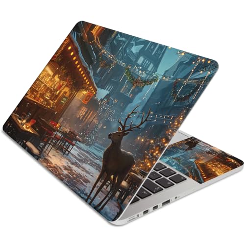 15.6 Inch Laptop Skin Sticker, Reusable Vinyl Cover Protector with 2 Wrist Pad Skins, Removable Waterproof Scratch-Resistant for 12-15.6 Inch Laptop Notebook,Christmas Deer - color: Christmas Deer