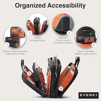 EVERKI Versa Laptop Briefcase Bag for Men & Women, Black - 17.3 Inches | Premium Leather Ballistic Nylon, Heavy-Duty, Water-Resistant, Business, Travel-Friendly Bag, Multiple Pockets, 25 Liters