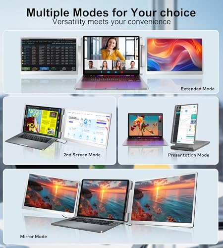 14" Triple Monitor Laptop Screen Extender, FHD 1200P 16:10 Laptop Screen Extender, Left Screen 360° Flip Portable Monitor for 12-16.5" Laptops with HDMI/USB-C, Plug & Play - S7 - size: 14"