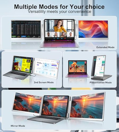 14" Triple Monitor Laptop Screen Extender, FHD 1200P 16:10 Laptop Screen Extender, Left Screen 360° Flip Portable Monitor for 12-16.5" Laptops with HDMI/USB-C, Plug & Play - S7 - size: 14"