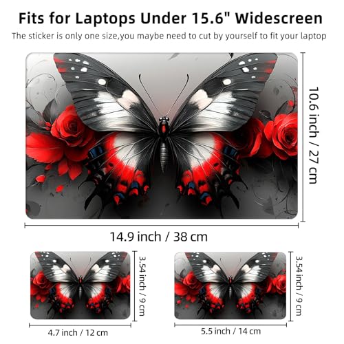 Aesthetic Laptop Skin Cover,12-15.6 Inch Universal Vinyl Sticker Decal,Butterfly Roses Art Waterproof Scratch-Resistant Notebook Wrap,Removable Residue-Free Protector - color: Butterfly Roses Art